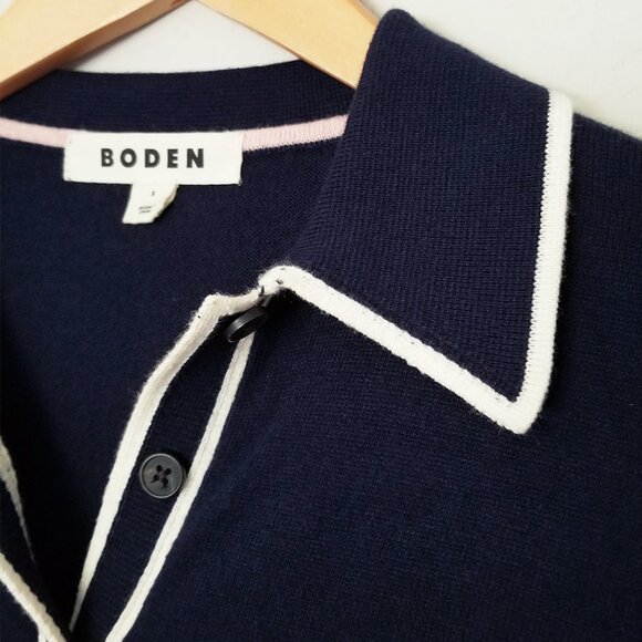 Boden Estelle Henley Sweater S Polo Collar Navy Blue Cotton Wool Blend Preppy - Picture 8 of 16